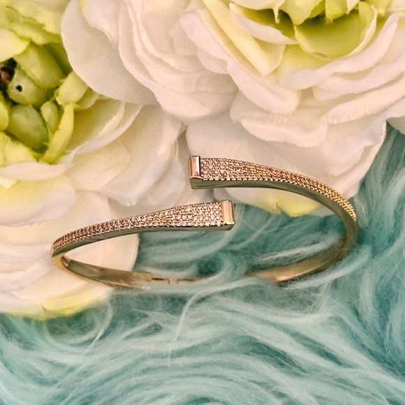 Gold Bangle Bracelet with Micro Pave Diamonds NEW! - Picture 2 of 12